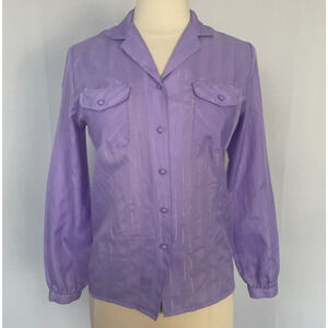 Vintage Blouse Top Size 8 Lavender Purple Long Sleeve Button Minimal Casual 90s